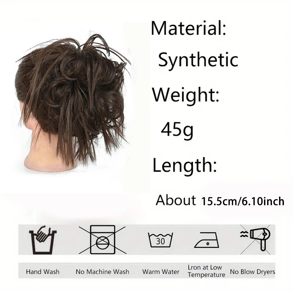 Elegante cabelo Updo Chignon para mulheres, perucas sintéticas, extensão do cabelo bagunçado, fofo donut scrunchie, peruca elástica, uso diário, 1pc