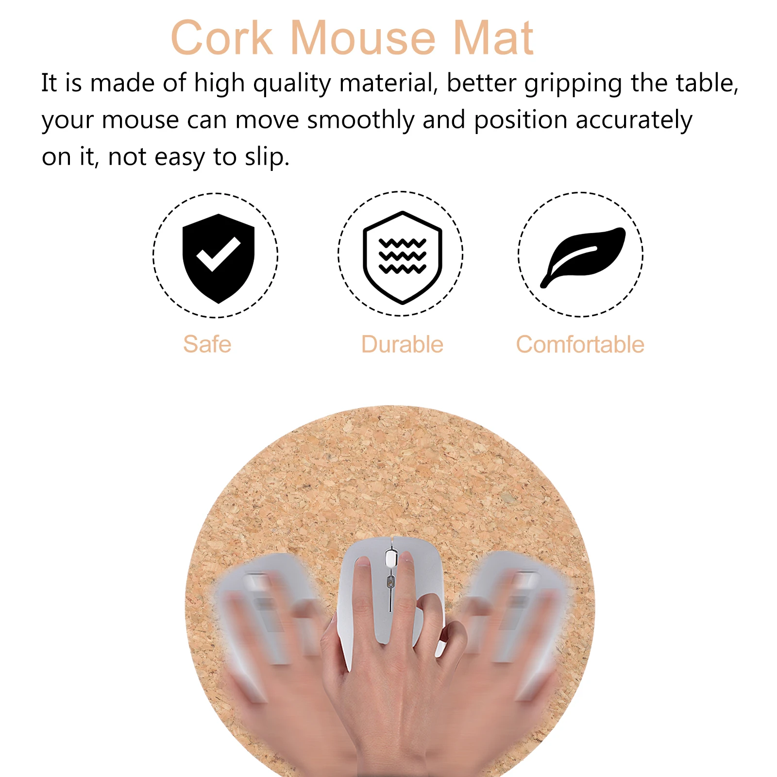 

2pcs Cork Mouse Mat Round Natural Ergonomic Wrist Support Gaming Office Soft Comfortable Double Sided Mouse Pad for Home School