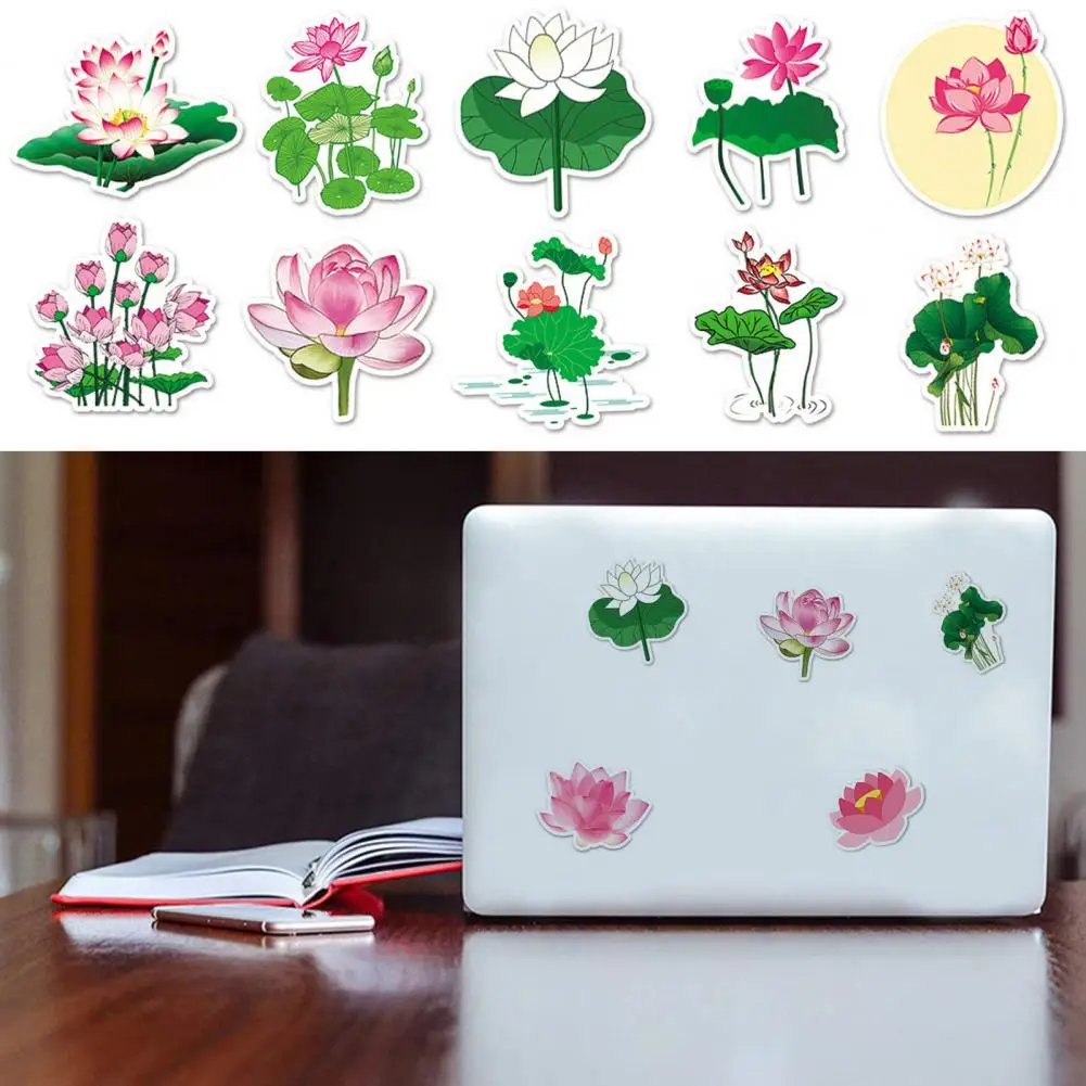 50 Pcs Scrapbooking Stickers Self-Adhesive No Residue Lotus Sticker Laptop Phone Cover Lucky Sticker For Planner School Supply