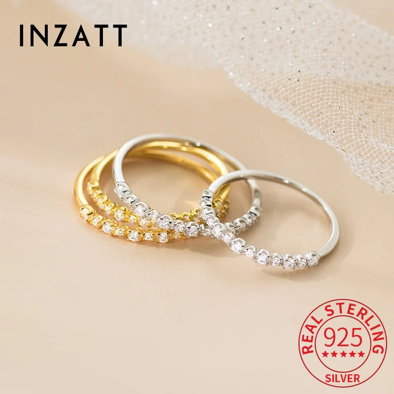 

INZATT Genuine 925 Sterling Silver Zircon 18K Gold Ring for Women Party Classic Fine Jewelry Light Luxury Accessories