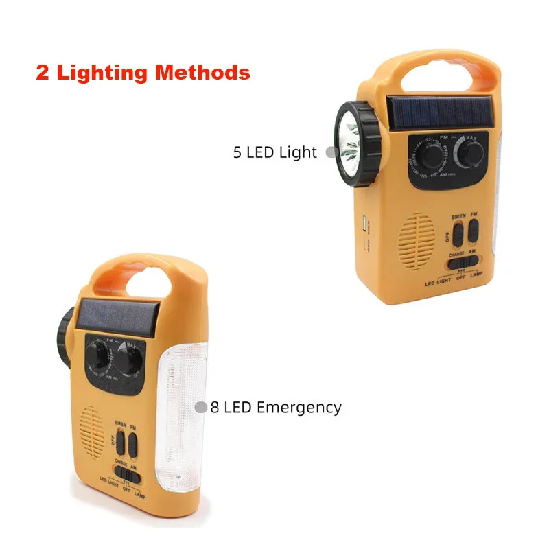 Portable Hand Cranked Generator Solar Charged Generator LED Light AM/FM Radio Outdoor Camping Emergency Mobile Phone Power Bank