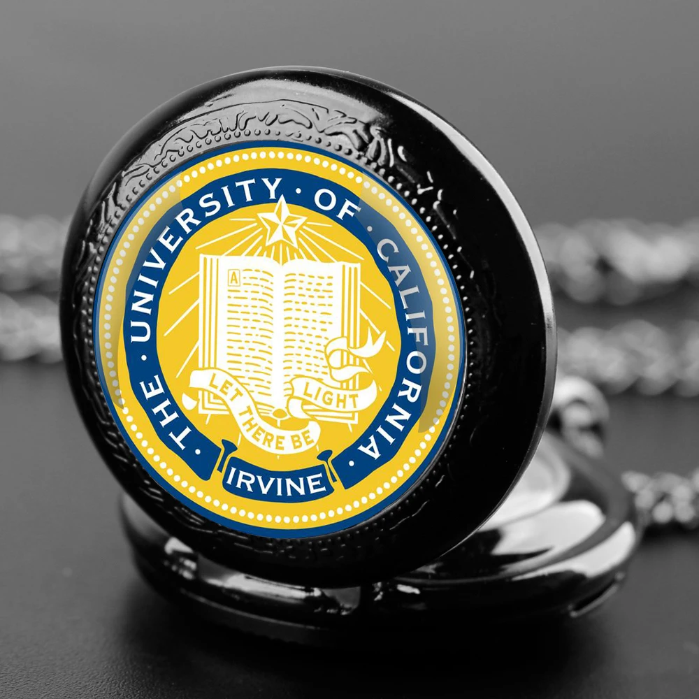 University of California Logo Design Quartz Pocket Watch with Chain Necklace Vintage Collection Gifts for Men Women