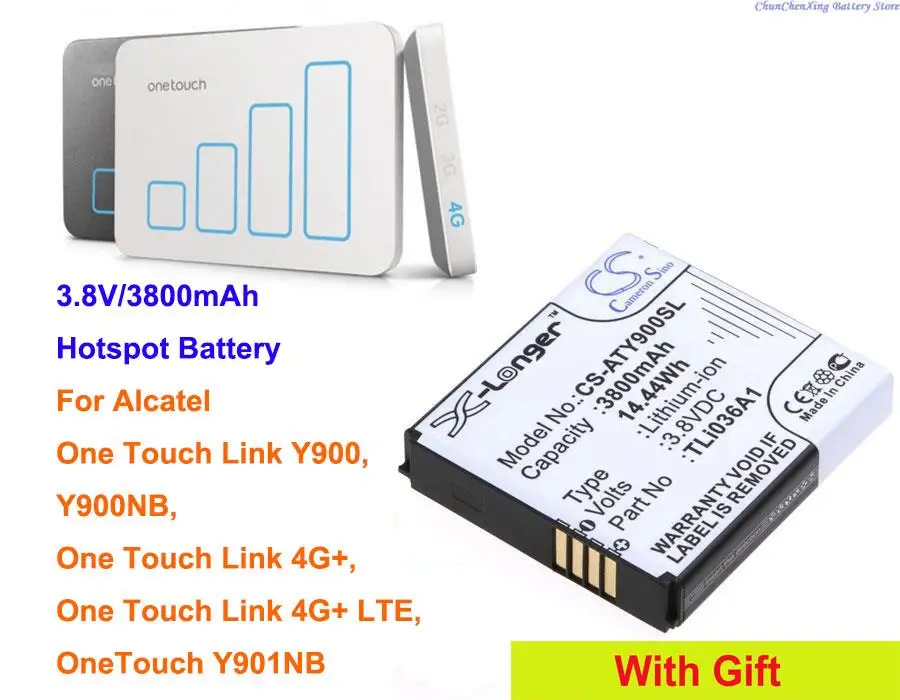 

3800mAh Hotspot Battery TLi036A1 for Alcatel One Touch Link 4G+, 4G+ LTE, Y901NB, One Touch Link Y900, Y900NB