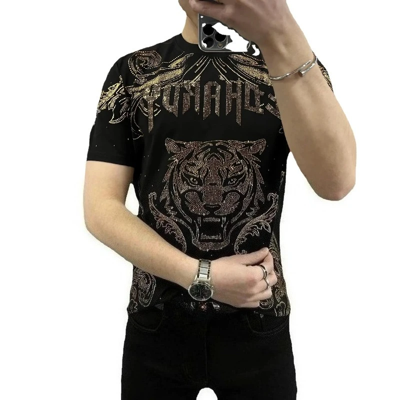 Short Sleeve 2026 New Hot Diamond Printed Men\'s T-shirt Summer Leisure Loose Matching Style