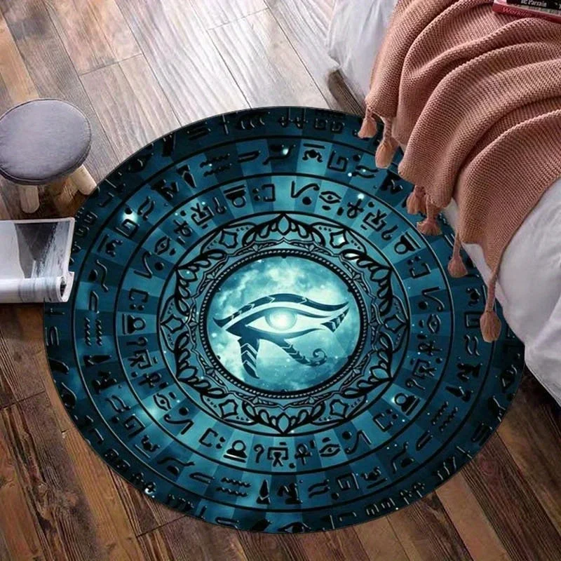 Egyptian Eye of Horus Round Rug Ancient Symbol Magic Design Bedroom Meditation Room Floor Mat Crystal Velvet Carpet