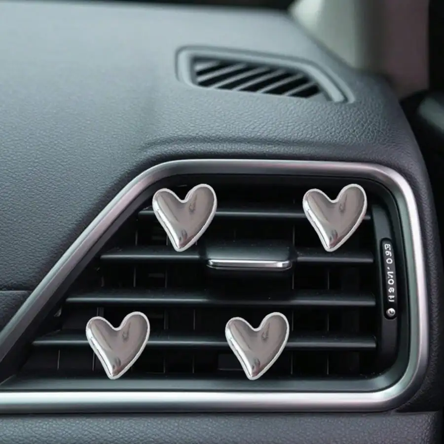 4pcs Gold and Silver Heart Air Vent Clips, Cute Car Accessories, Suitable for Car Accessories, No Scent - For Decoration Only. F