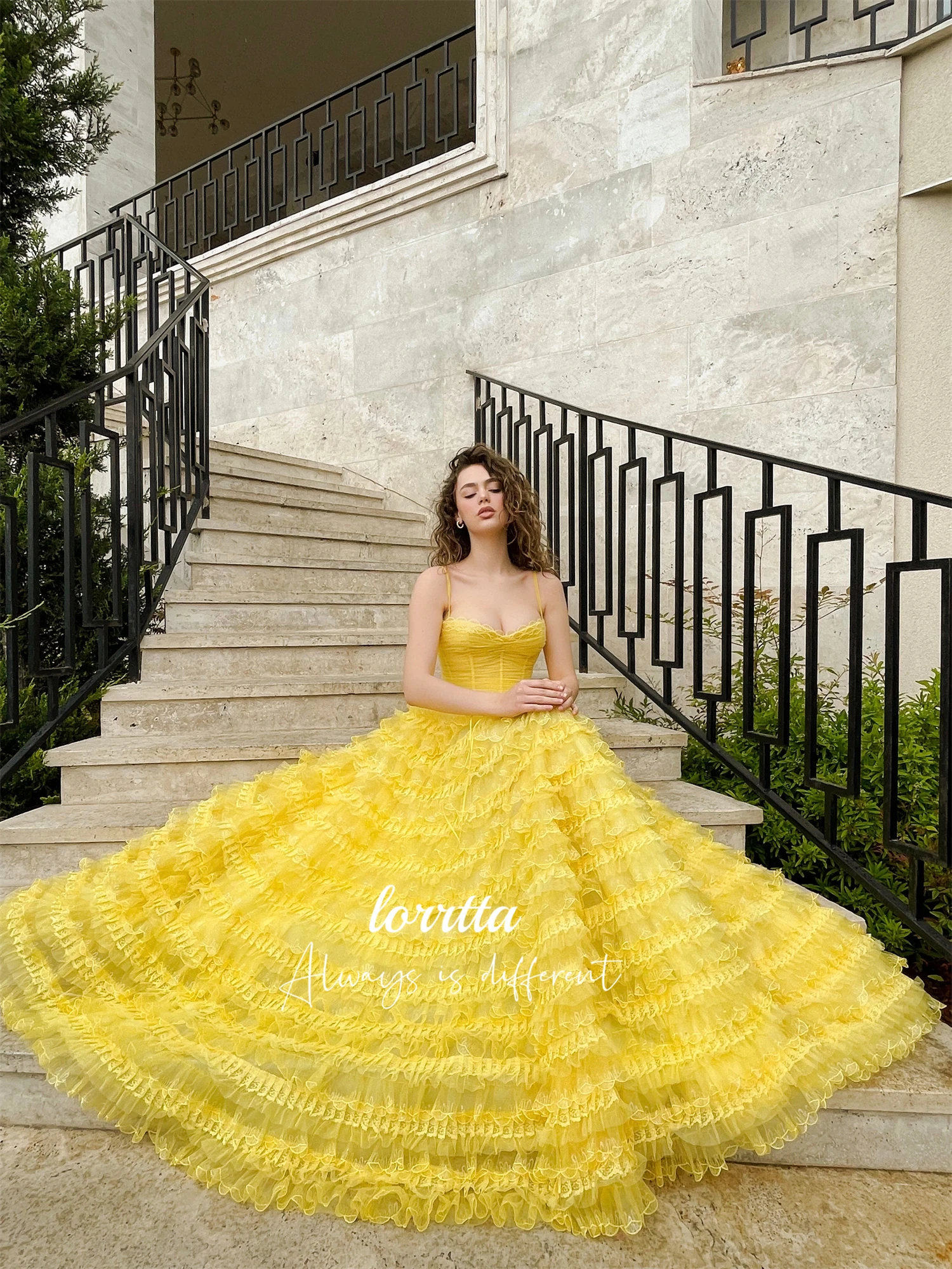 Lorrtta Wedding Party Layered Graduation Gown Yellow Ball Lace Mesh Sharon Happy Dress 2023 Luxury Evening Dresses Prom Woman