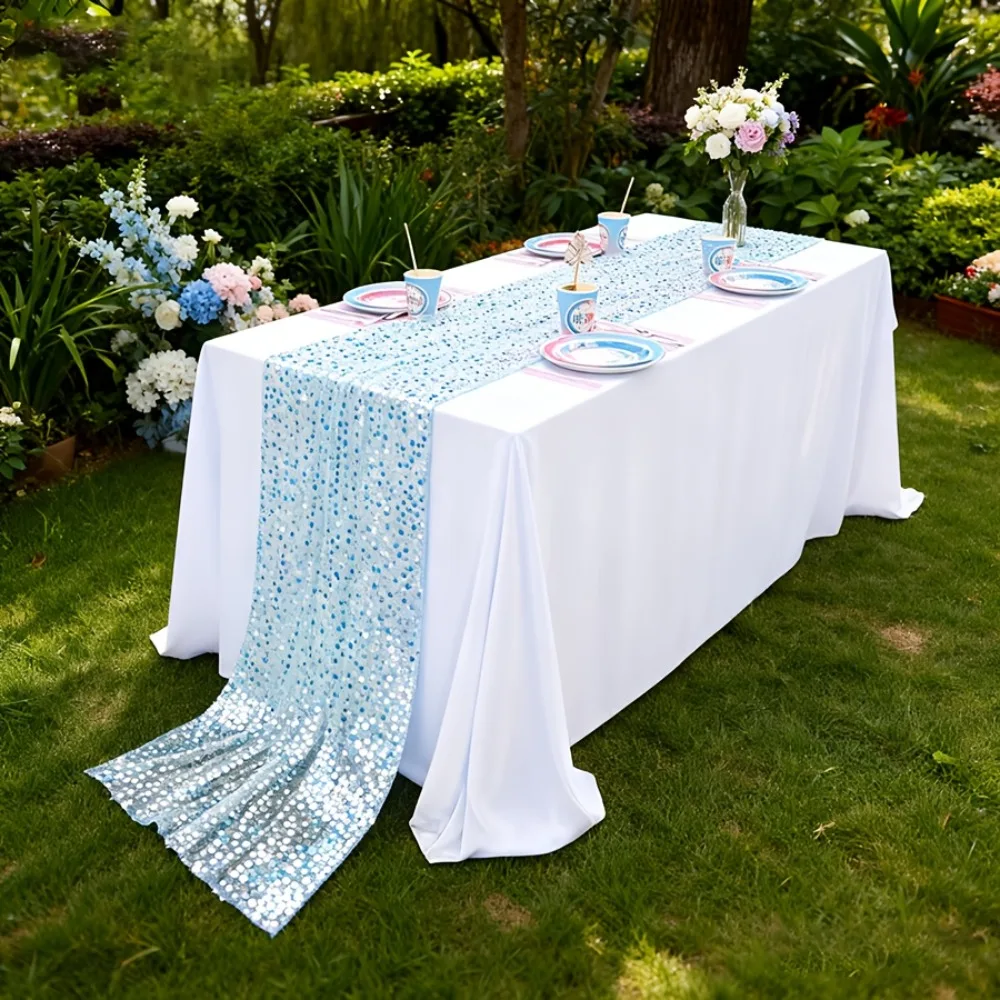 Glitter Iridescent Sequin Table Runner, Party Decor Dining Table Mermaid Table Runner for Ocean Under The Sea Party Decorations