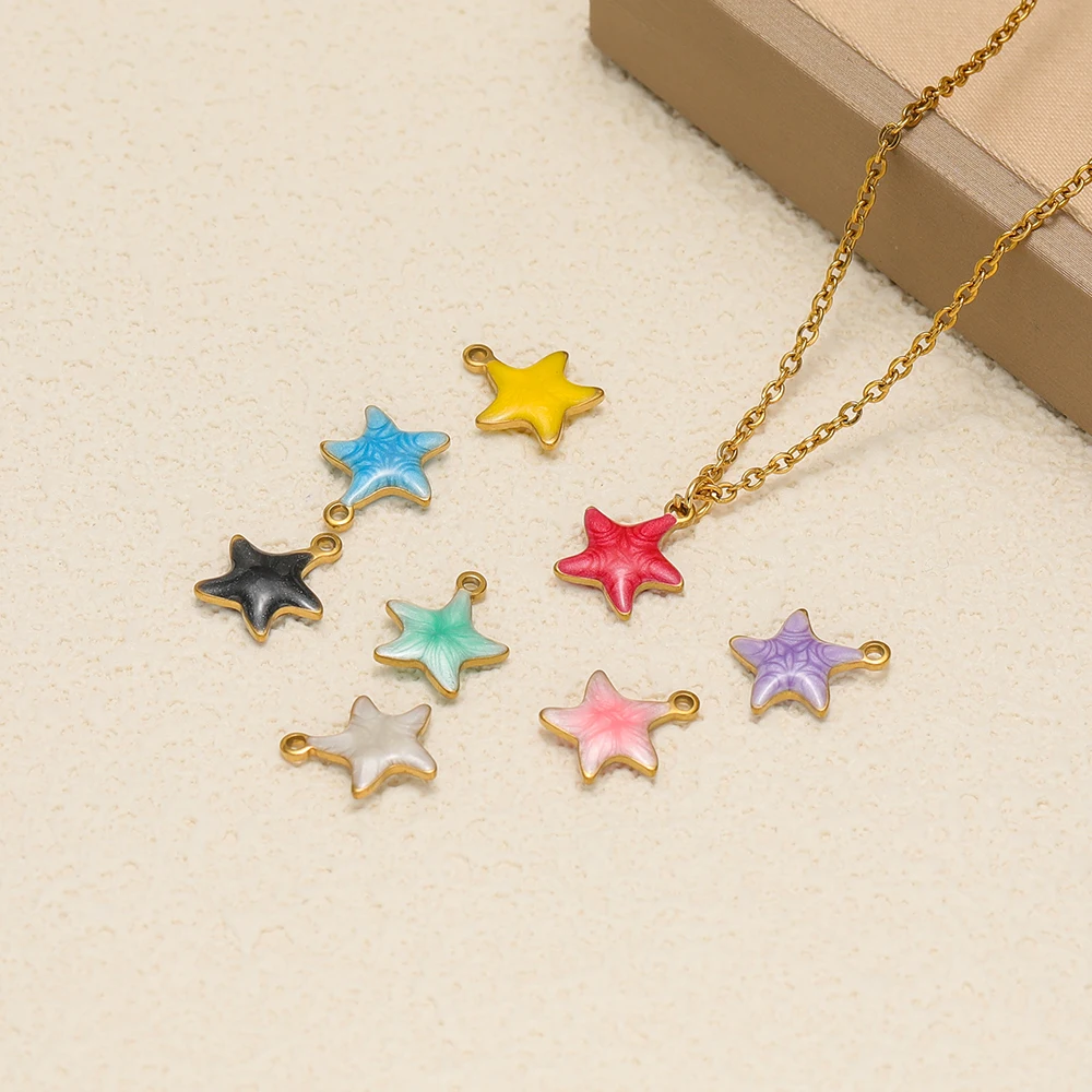 20 Stück Edelstahl-Emaille-Stern-Anhänger für Damen und Mädchen, Niedliche Armband-Dekoration, Sommer-Halsketten-Charms, DIY-Schmuckzubehör – Detail 5