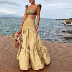Gold Satin Long Skirt A Line Women Saias  Girls Wedding Guest Party Gowns Floor Length Ruched Skirt For  Lady