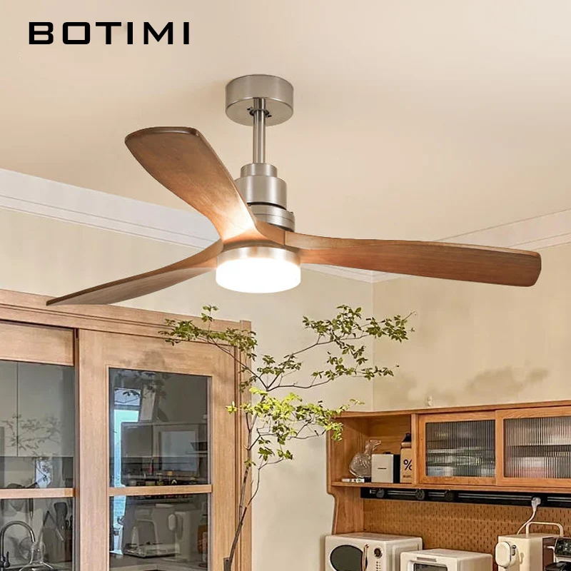 BOTIMI 42 52 Inch Ceiling Fan With Lights For Living Room Remote Control Ventilateur de plafon Bedroom Cooling Dining Fan Lamp