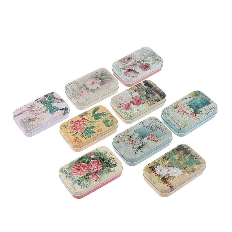 1 قطعة زهرة خمر مطبوعة صندوق صغير من القصدير علبة تخزين معدنية فارغة الحلوى عملة حبة U القرص المنظم الحاويات صندوق متمحور #4