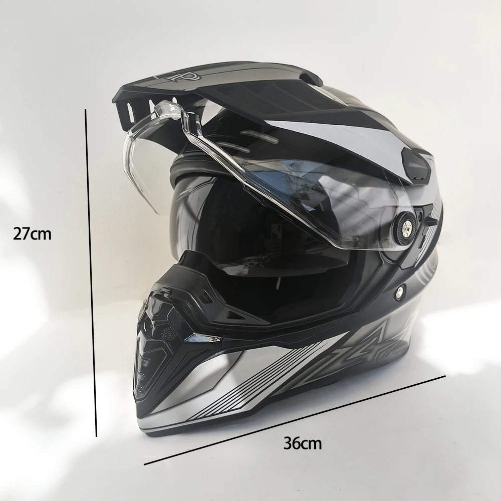 Matte black gray striped geometric print off-road motorcycle helmet man modular detachable comes double-layer visor