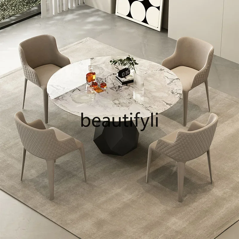 Pure natural luxury stone dining table white marble round table advanced modern light luxury simple small apartment French style