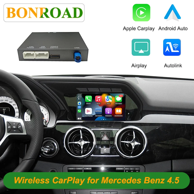 Interfaccia di aggiornamento wireless Bonroad Carplay Android per schermi OEM auto Mercedes Benz GLK X204 Classe C W204 Sistema NTG 4.5 Modulo Airplay Autolink
