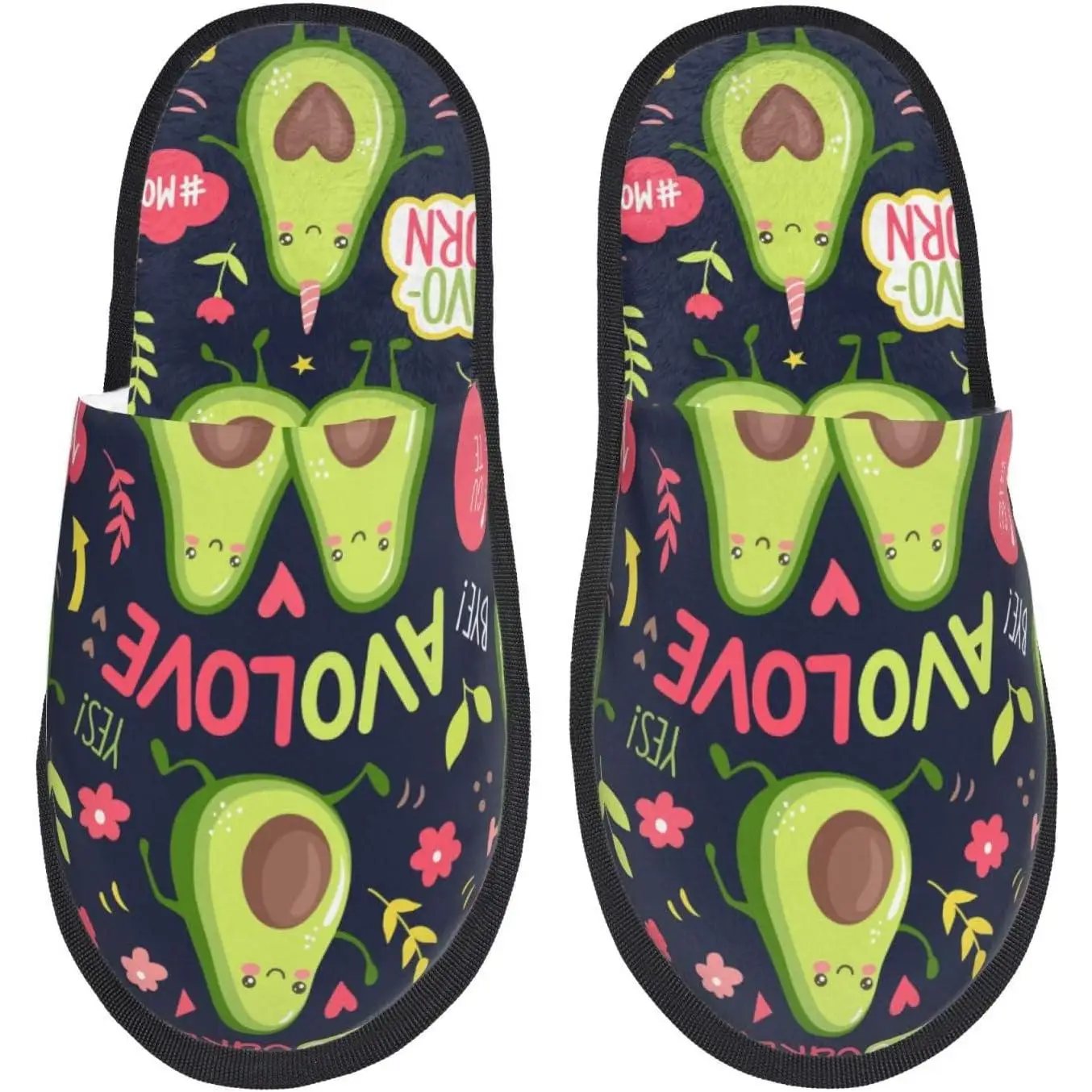 

Avocado Love Print Women'S Fuzzy Slip On Indoor Outdoor Winter House Slippers Fuzzy Slippers Wonderful Time Warm Furry Slippers