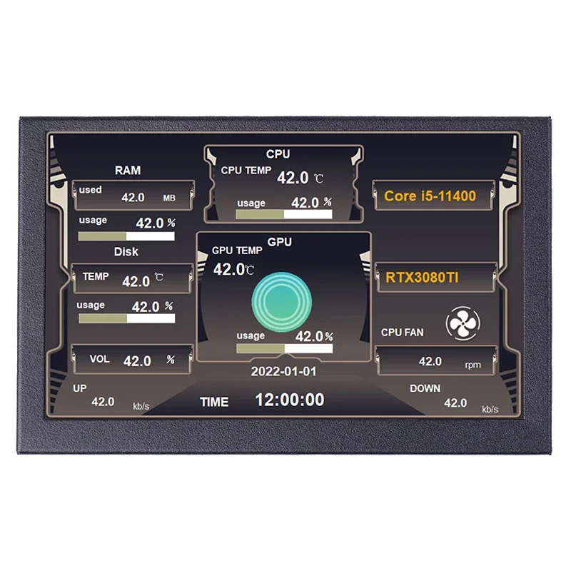 5 Cal ekranu IPS typu C Monitor LCD do komputera wyświetlania dynamicznego wyświetlacza USB ekran obsługujący pionowego swobodnie AIDA64