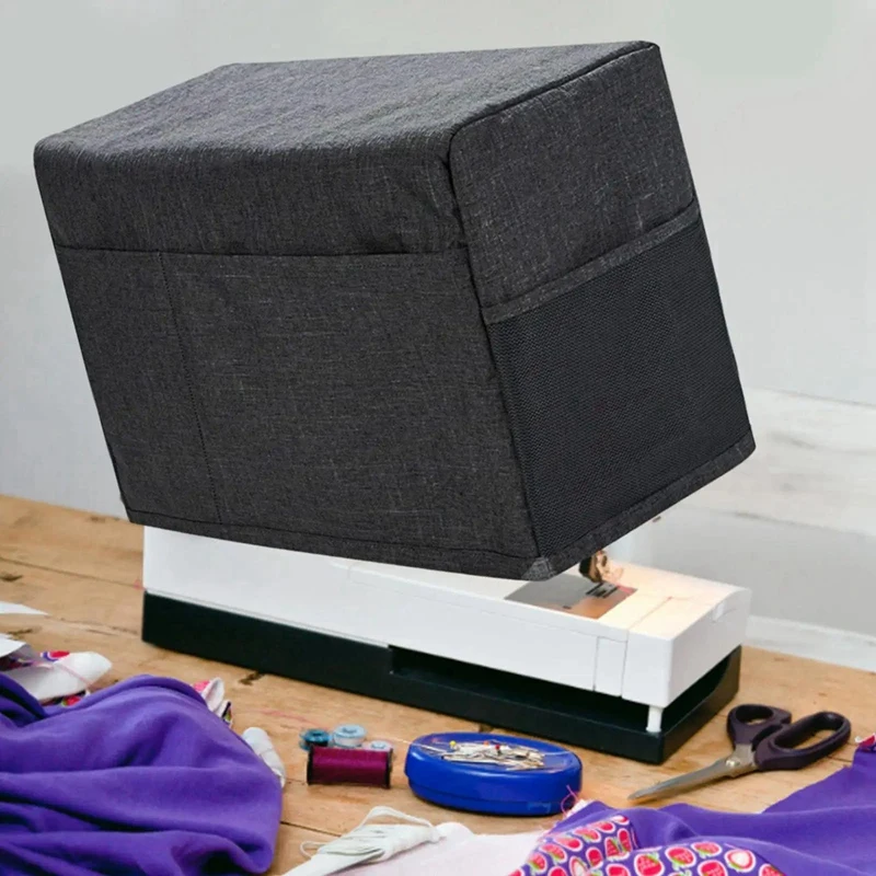 Universal Dust Cover For Sewing Machine With Storage Pockets Waterproof Gift Black Polyester 1 PCS