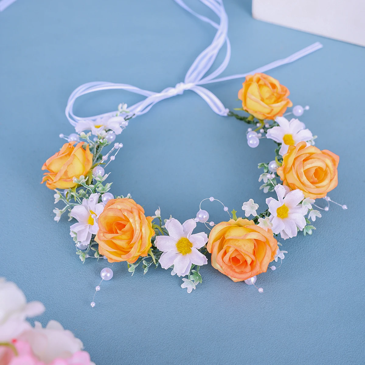Handmade Flower Wreath Bride Women Bohemia Beach Flower Crown Hair Band Wedding Floral Headband Garland Girl Hair Accessorie image 4