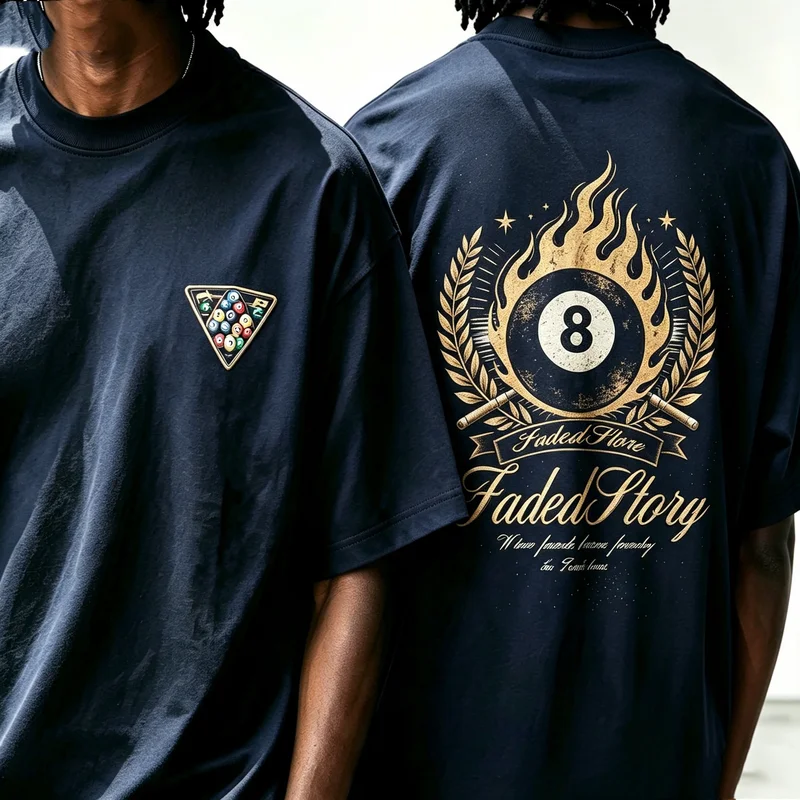 Vintage Flame 8 Ball T Shirt for Men Retro Billiards Double Sided Graphic Tee Casual Cotton Streetwear Top Y2k Top Harajuku