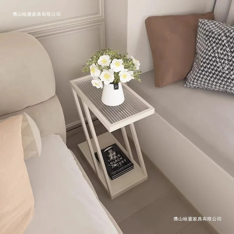 Light luxury Changhong glass small apartment living room corner few extremely narrow bedside multi-layer simple side cabinet