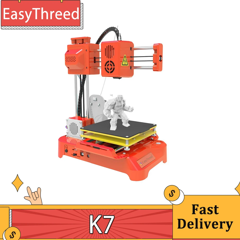 EasyThreed K7 3D Printer 4 Leveling Buttons 0.1-0.2mm Accuracy 10-40mm/s Print Speed 100x100x100mm for DIY Kids Education