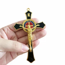 Saint Benedict Benedictine Red Enamel 4.7X2.7 Inch Protection Wall Crucifix Cross Catholic San Benito Medalla Prayer Decoration