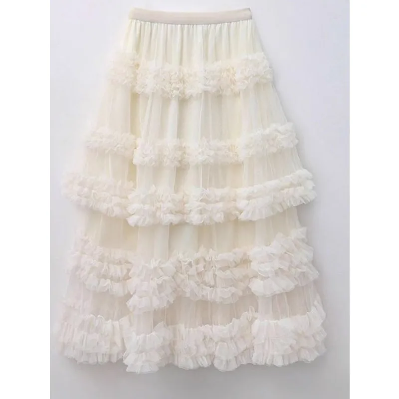 Womens puff Skirts Adult Gothic Punk Long Dress Korean-Style Minimalist Mesh Panel Layered Skirt Cake-Style Tiered Overlay