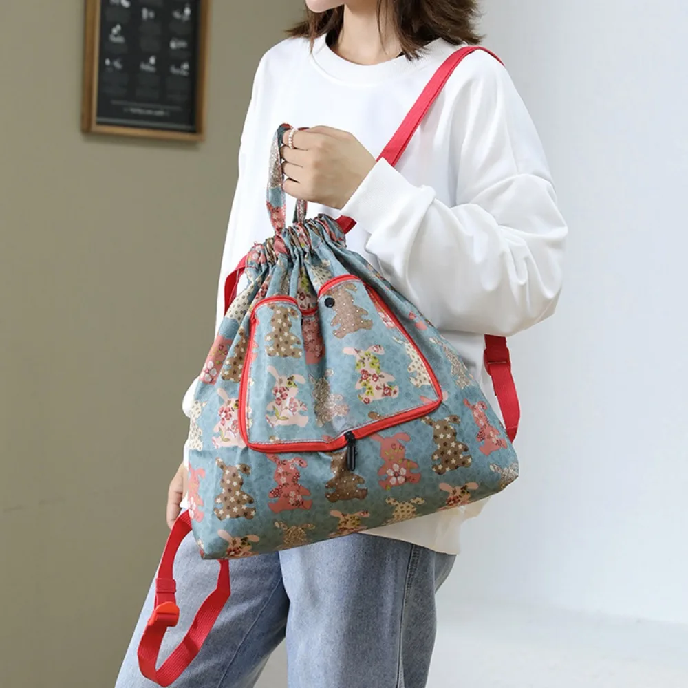 Simple Lightweight Drawstring Bag Animal Multifunctional Shopping Bag Flower Nylon Folded Backpack Trips