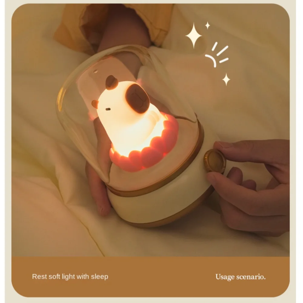 USB Rechargeable Capybara Night Light Eye Protection Timing Dimming Guinea Pig Night Light 3D LED Capybara Lotus Lamp Bedside