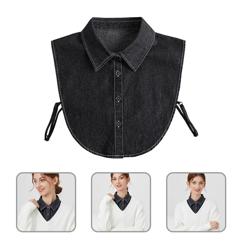 Clothing Denim Fake Collar Work Woman Womans Shirts Blouse Dicky Washed Lady False