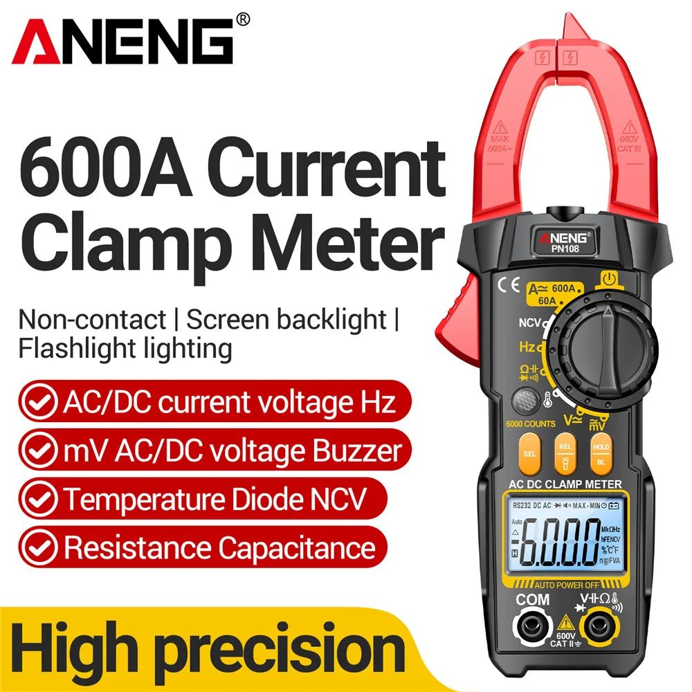 ANENG PN108 Digital Clamp Multimeter 600A Current Meter Tester AC/DC Voltage Voltmeter Multimetro High Precision Ammeter Tools