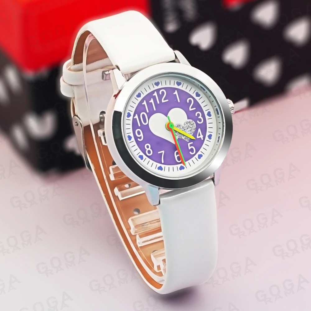 Kinder Horloge Kawaii Love Girl Quartz Horloge Zacht Lederen Kleurrijke Handen Jongens En Meisjes Kinderen Horloge Kerstcadeau