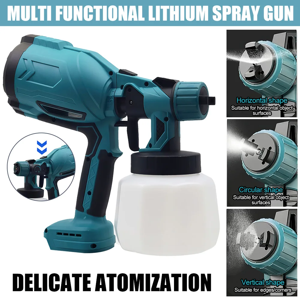 1L Cordless Spray Gun Handheld Electric Paint Sprayer Power Tool Auto Furniture Steel Coating Airbrush for Makita 18V Battery