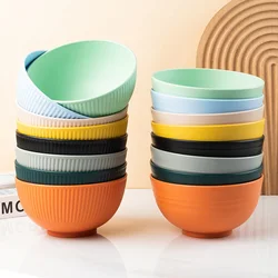 4Pcs Nordic Colored Wheat Straw Bowls Circular Shatter Resistant Plastic Tableware Bowls for Household Use