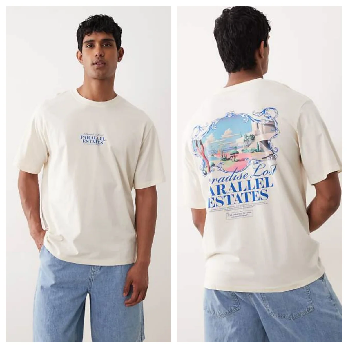 Oversized T-shirt with Paradise Print in White High-end Luxury Unisex Style Both of Men and Women