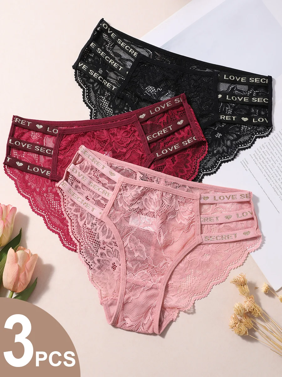 3PCS/Set Sexy Transparent Briefs Lace Panties for Women Lingerie Panties Floral Lace Female Underwear Ladies Underpants Lingerie