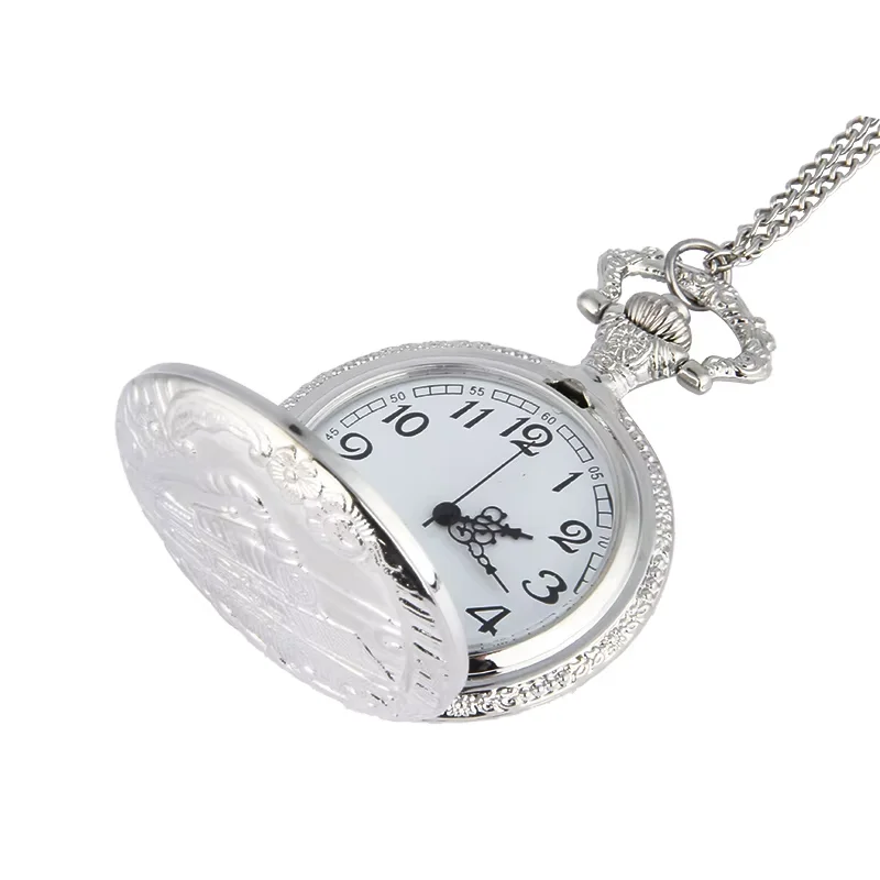 تشغيل قطار البخار ساعة الجيب سلسلة فستان معدني فضي عادية الرجال النساء فوب ساعة الموضة العتيقة