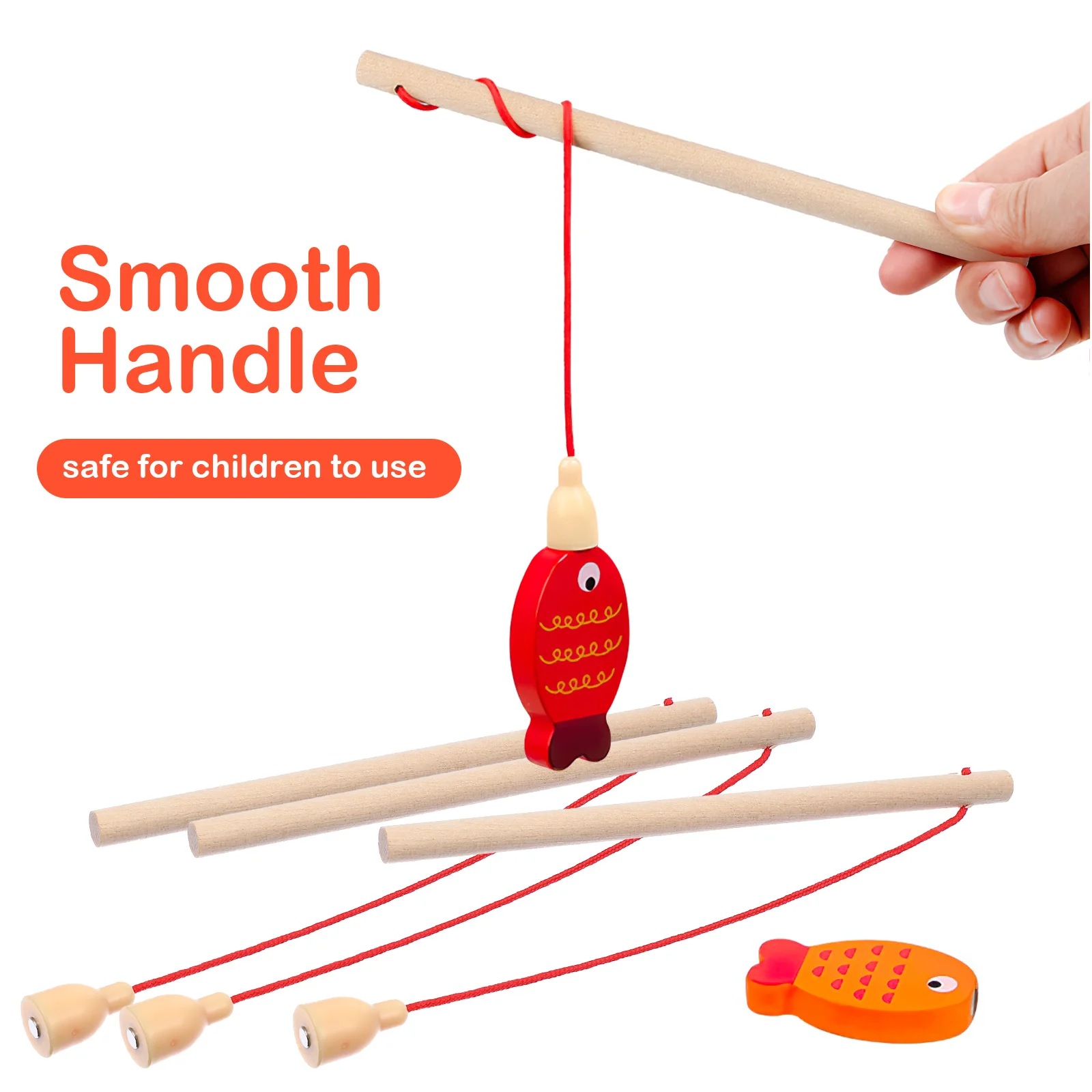 8 Pcs Wooden Fishing Rod Funny Catching Game Kids Toys Toddler Educational Pole Magnetic Poles