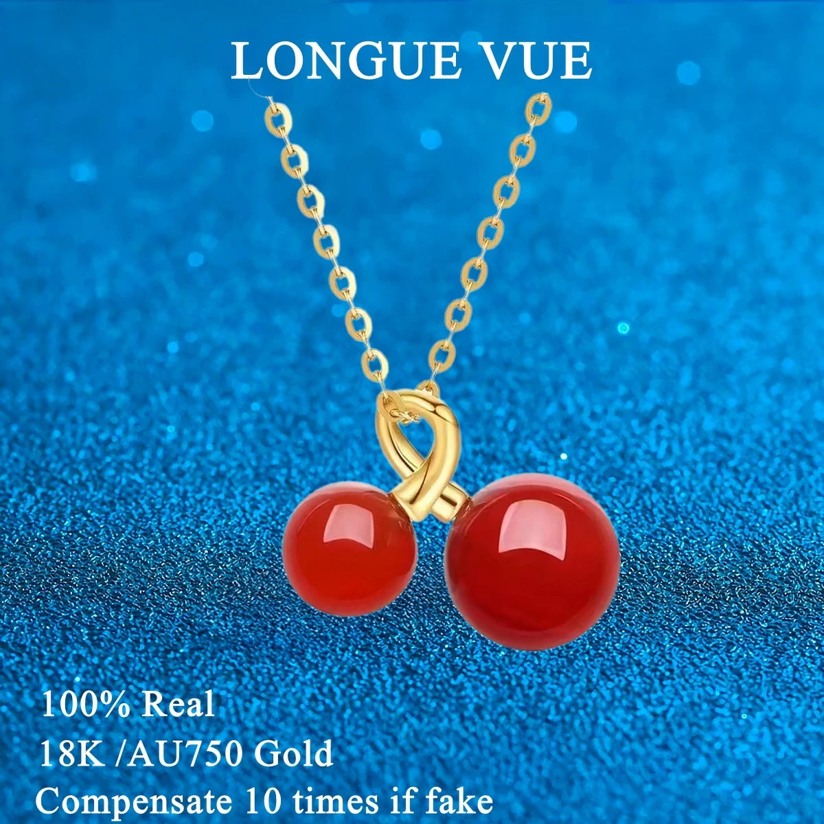 

Настоящее золото 18 карат, натуральный красный агат, подвеска в виде вишни, ожерелье Au750, гипоаллергенные изысканные полированные ювелирные изделия, подарок для женщин