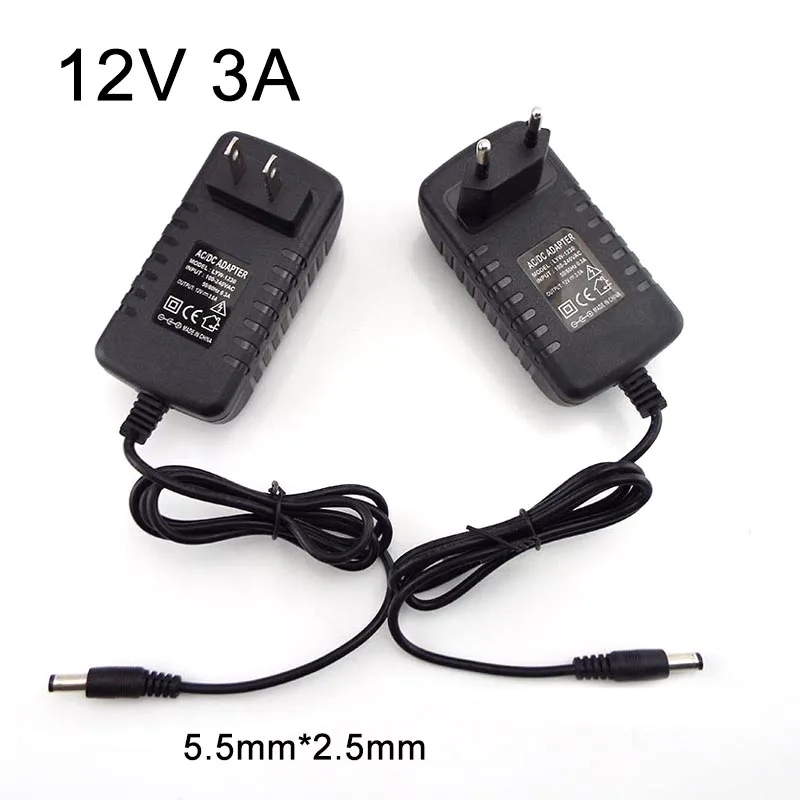 12V 3A 5.5mm*2.5mm AC to DC 100V-240V Charger Adapter Power Supply Converter for CCTV Camera LED Strip Lamp