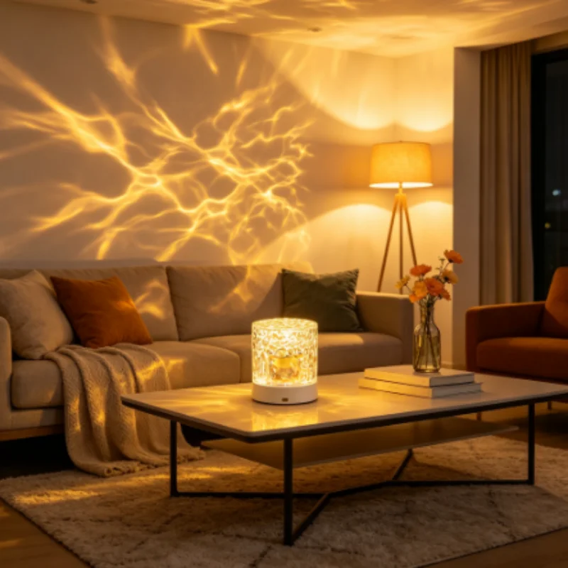 3D Water Ripple Projection Night Light, Ambient Bedroom Table Lamp