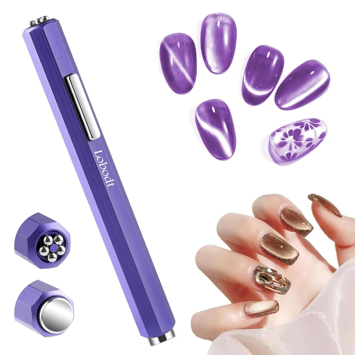 

3-in-1 Cat Eye Magnet for Nails, Octagonal Powerful Suction Stick for DIY & Salon Use (Purple)