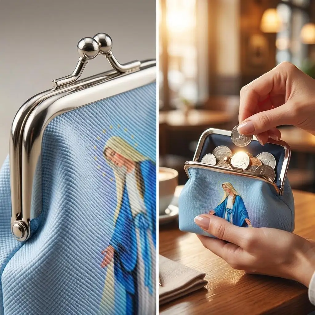 Classic Canvas Coin Purse Metal Frame Clasp Virgin Mary Graphic Storage Holder Compact Fabric Pouch Vintage Small Change Pack