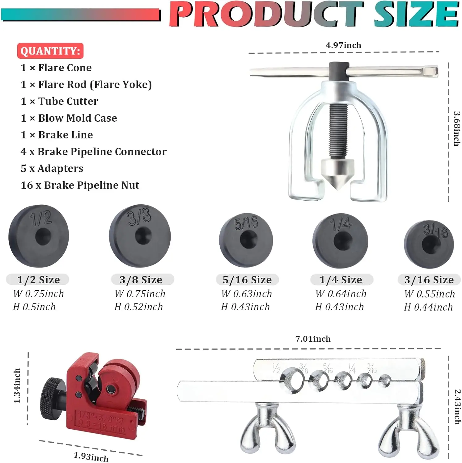 25Ft 3/16' Brake Line Kit with Flaring Tool, Nuts, Adapters, Tube Cutter for Hydraulic Brake Repair