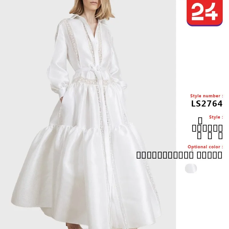 Modern Sle Lace Splicing Casual Long Sve Women's Dr Polyester Fiber mid Waist Big Skirt pe Youth Urban Faion