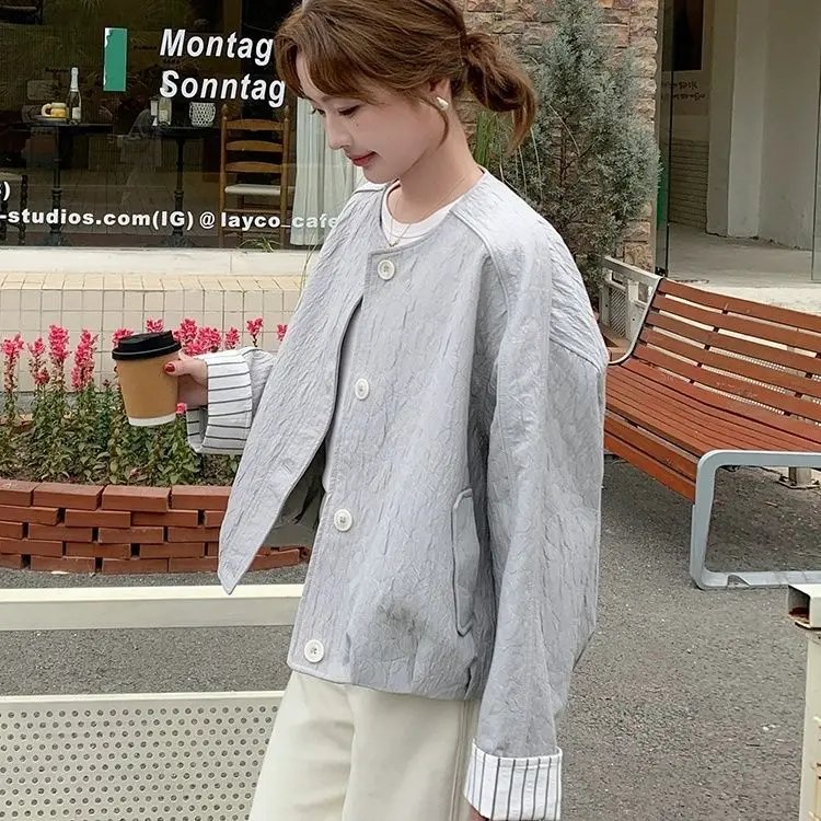

Korea Retro Round Neck Casual Jacket Women 2025 Spring Autumn New Short Temperament Slim Design Top