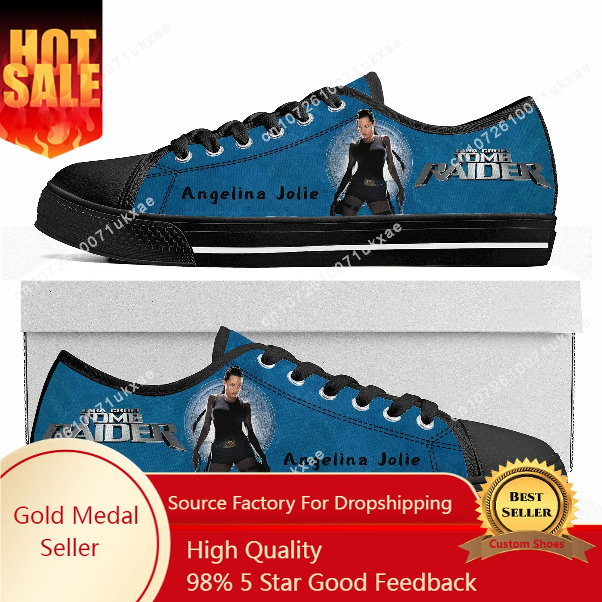 

Lara Croft Tomb Raider Low Top Sneakers Mens Womens Teenager Angelina Jolie Canvas Sneaker couple Casual Shoes Customize Shoe