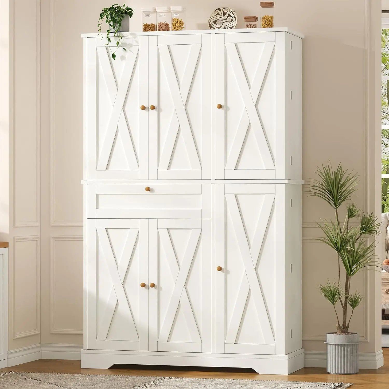 68'' Tall Kitchen Pantry Storage Cabinet, Large Pantry Cabinet with 6 Door Racks & Adjustable Shelf, Freestanding Food Kitchen