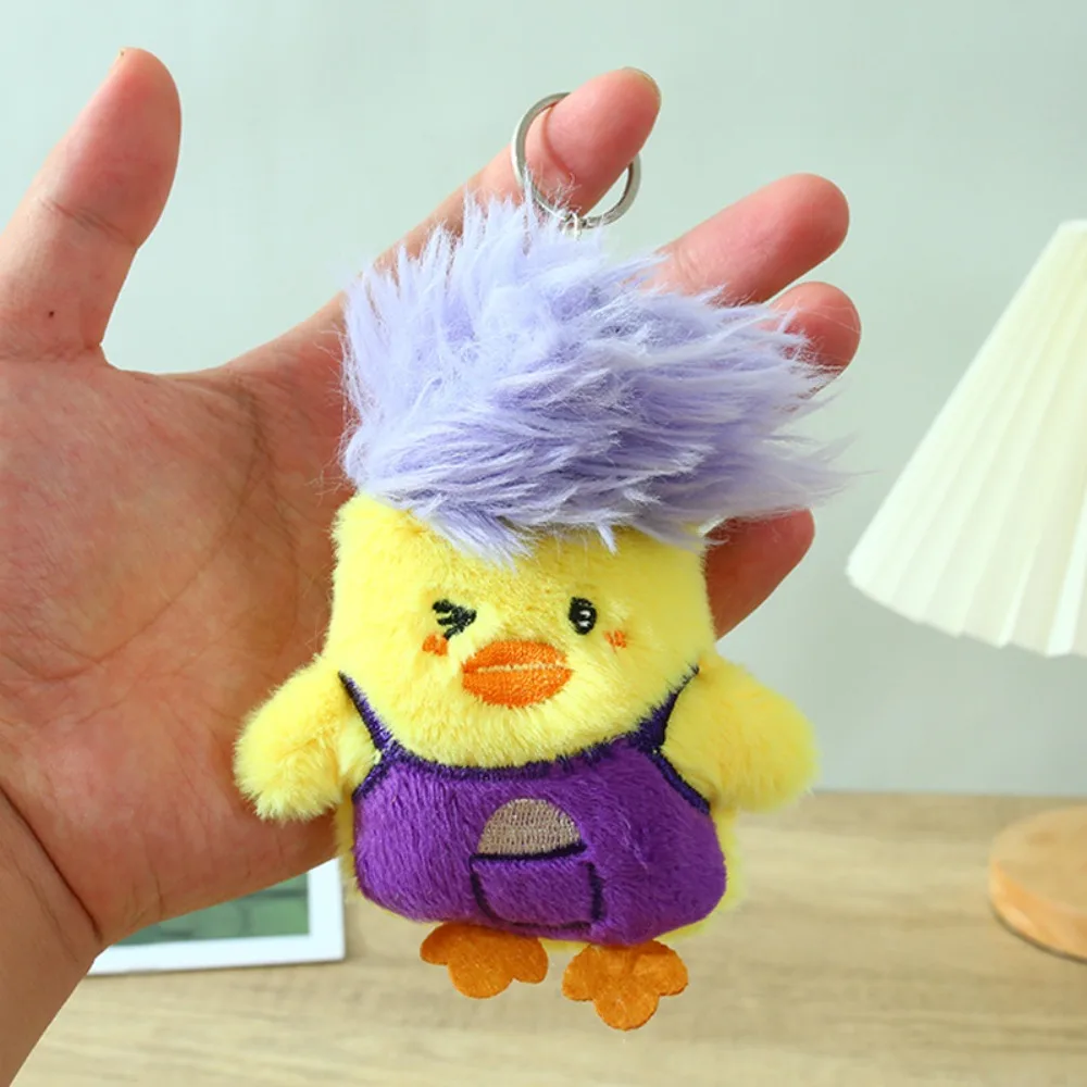 Bonito pp algodão de pelúcia pato chaveiro animal dos desenhos animados cabelo explosivo pato chaveiro ornamentos amarelos boneca de pelúcia pingente chave do carro